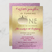 1歳の誕生日グリッターピンク金ゴールド私たちのリトルカボチャ 招待状 (正面/裏面)