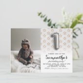 1歳の誕生日グリッター肖像 招待状 (スタンド正面)