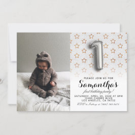 1歳の誕生日グリッター肖像 招待状