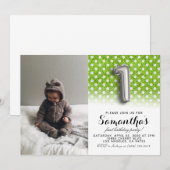 1歳の誕生日グリッター肖像 招待状 (正面/裏面)