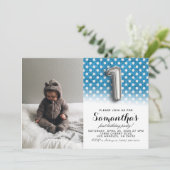 1歳の誕生日グリッター肖像 招待状 (スタンド正面)