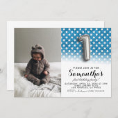 1歳の誕生日グリッター肖像 招待状 (正面/裏面)