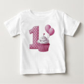 1歳の誕生日ケーキ ピンク ベビーTシャツ (正面)