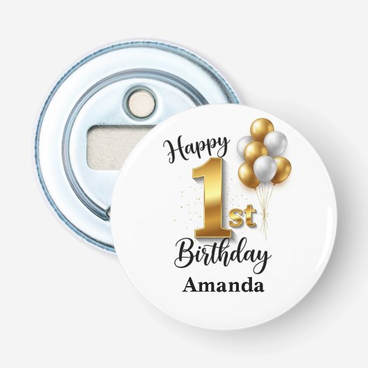 1歳の誕生日ゴールドバルーン ボトルオープナー (正面)