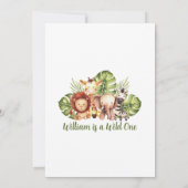 1歳の誕生日サファリ動物かわいいジャングルワイルドワン 招待状 (裏面)