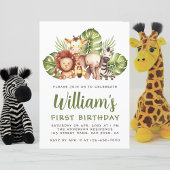 1歳の誕生日サファリ動物かわいいジャングルワイルドワン 招待状