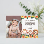 1歳の誕生日サファリ ライオン キリン モンキー 写真 サンキューカード (スタンド正面)