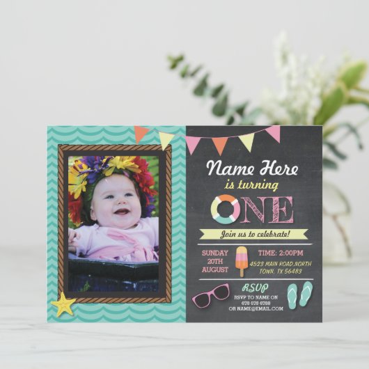 1歳の誕生日サマーロイスムフォトパーティー招待状 招待状 (スタンド正面)