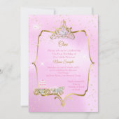 1歳の誕生日シンデレラピンクキャリッジケーキ 招待状 (正面)