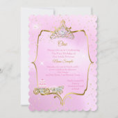 1歳の誕生日シンデレラピンクキャリッジケーキ 招待状 (正面)