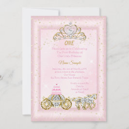 1歳の誕生日シンデレラ赤面ピンクキャリッジ 招待状