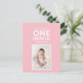 1歳の誕生日シンプルのカラフルタイポグラフィ ポストカード (スタンド正面)