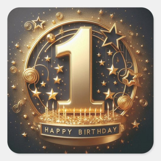 1歳の誕生日シール スクエアシール (正面)