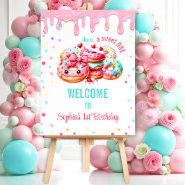 1歳の誕生日スウィート1かわいいドーナツの女の子へようこそ