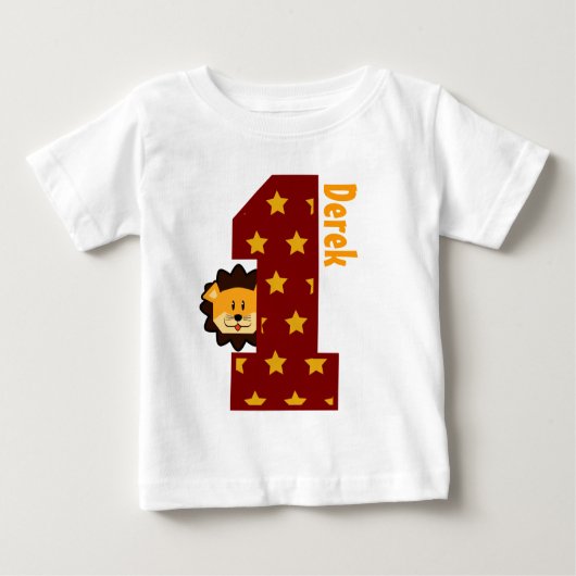 1歳の誕生日スターとライオン ベビーTシャツ (正面)