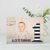 1歳の誕生日ストライプNumber Oneフォト招待状 招待状 (スタンド正面)