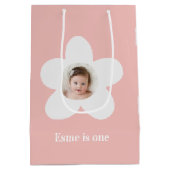 1歳の誕生日デイジーボホレトロピンク ミディアムペーパーバッグ (裏面)