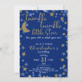 1歳の誕生日トゥインクルリトルスター金ゴールドボーイ 招待状 (正面)