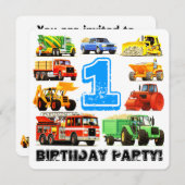 1歳の誕生日トラックパーティー 招待状 (正面/裏面)