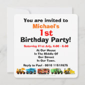 1歳の誕生日トラックパーティー 招待状 (裏面)