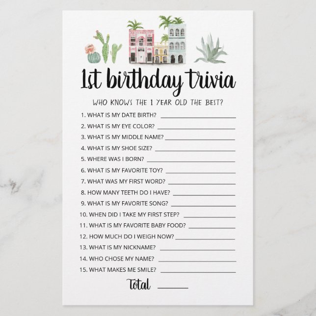 1歳の誕生日トリビア編集可能ゲーム (正面)
