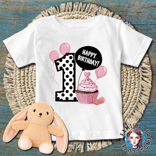 1歳の誕生日ドット柄ナンバー1 誕生日 ベビーTシャツ