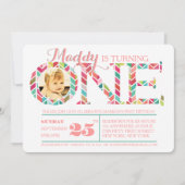 1歳の誕生日ナンバーワンフォト招待状 招待状 (正面)