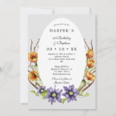 1歳の誕生日バプテスマ春の花卵形 招待状 (正面)