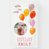 1歳の誕生日バルーンガール写真 横断幕 (縦)