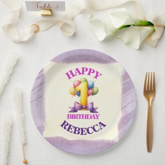 1歳の誕生日バルーン ペーパープレート (ウェディング)