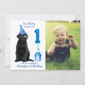 1歳の誕生日パピーテーマ – かわいい犬の青い男の子パティー 招待状 (正面)