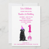 1歳の誕生日パピーテーマ – かわいい犬ピンクの女の子パティー 招待状 (裏面)