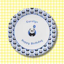 1歳の誕生日パンダの青 ペーパープレート