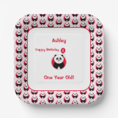 1歳の誕生日パンダ赤いバルーン ペーパープレート (正面)