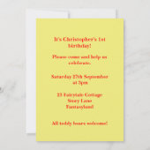 1歳の誕生日パーティの招待状テディベアズパーティー 招待状 (裏面)