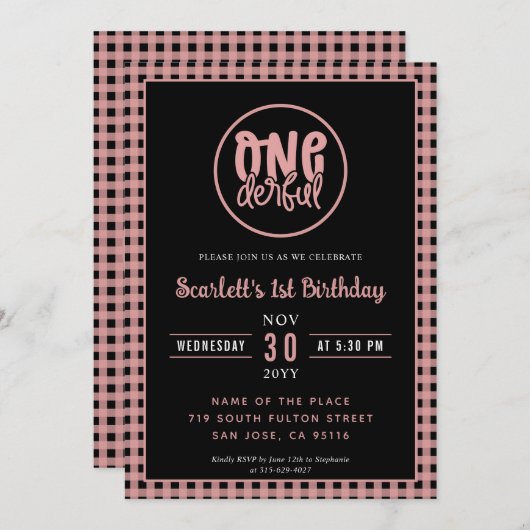 1歳の誕生日パーティーかわいいオネダーフル最初の誕生日 招待状 (正面/裏面)