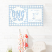 1歳の誕生日パーティーかわいいパステルブルーオネダーフル 横断幕 (インサイチュ)