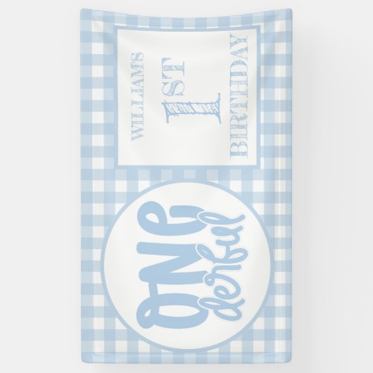 1歳の誕生日パーティーかわいいパステルブルーオネダーフル 横断幕 (縦)