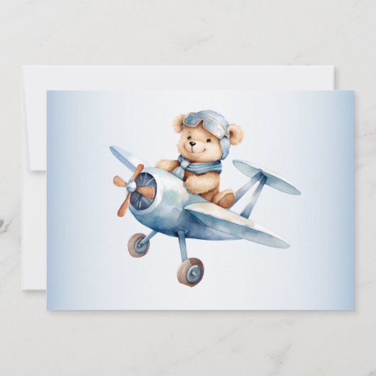 1歳の誕生日パーティーかわいいブルーベアパイロットビューティフル 招待状 (裏面)