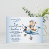 1歳の誕生日パーティーかわいいブルーベアパイロットビューティフル 招待状 (スタンド正面)