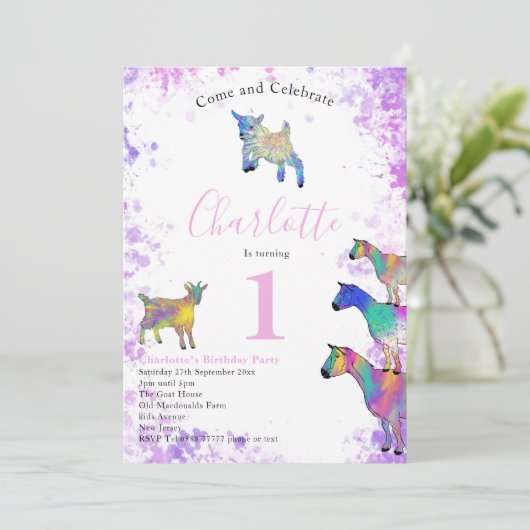 1歳の誕生日パーティーかわいいヤギ農園アニマルアート 招待状 (スタンド正面)