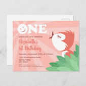 1歳の誕生日パーティーかわいい雛ガールポストカード インビテーションポストカード (正面/裏面)
