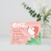 1歳の誕生日パーティーかわいい雛ガールポストカード インビテーションポストカード (スタンド正面)