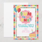 1歳の誕生日パーティーにお越しください 赤ちゃんの初めての誕生日 招待状 (正面/裏面)