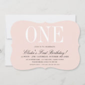 1歳の誕生日パーティーエレガントベビーピンクガールONE 招待状 (正面)