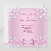 1歳の誕生日パーティーガールピンクホワイトボウイメージ 招待状 (裏面)
