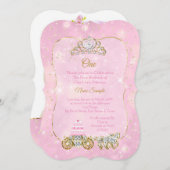 1歳の誕生日パーティーシンデレラピンクキャリッジケーキ 招待状 (正面/裏面)