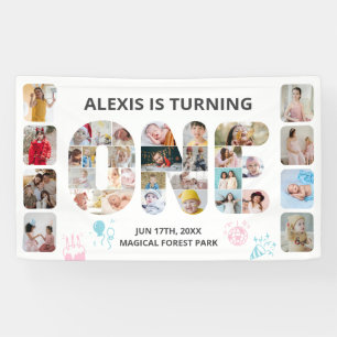 1歳の誕生日パーティーナンバーワンフォトコラージュ 横断幕