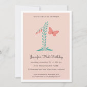 1歳の誕生日パーティーフローラ植物蝶ボホ 招待状 (正面)