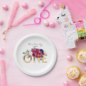 1歳の誕生日パーティーブルゴーニュ赤い花 ペーパープレート (パーティー)